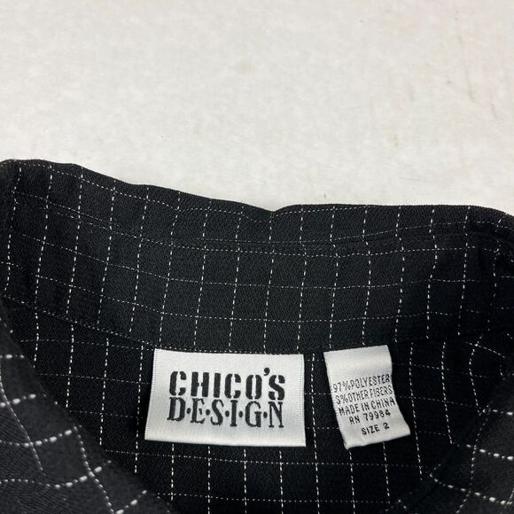 Chicos Design 3/4 Sleeve Button Down Shirt Plaid Casual Comfort Slit Top 2 LARGE - Picture 4 of 10